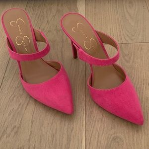 Hot Pink Suede Jessica Simpson Hixtie Mule Heels